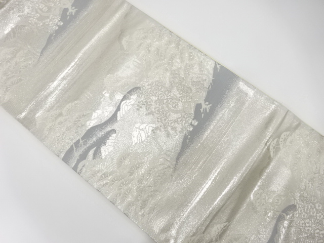 JAPANESE KIMONO / ANTIQUE FUKURO OBI / SILK / WOVEN UME & PINE